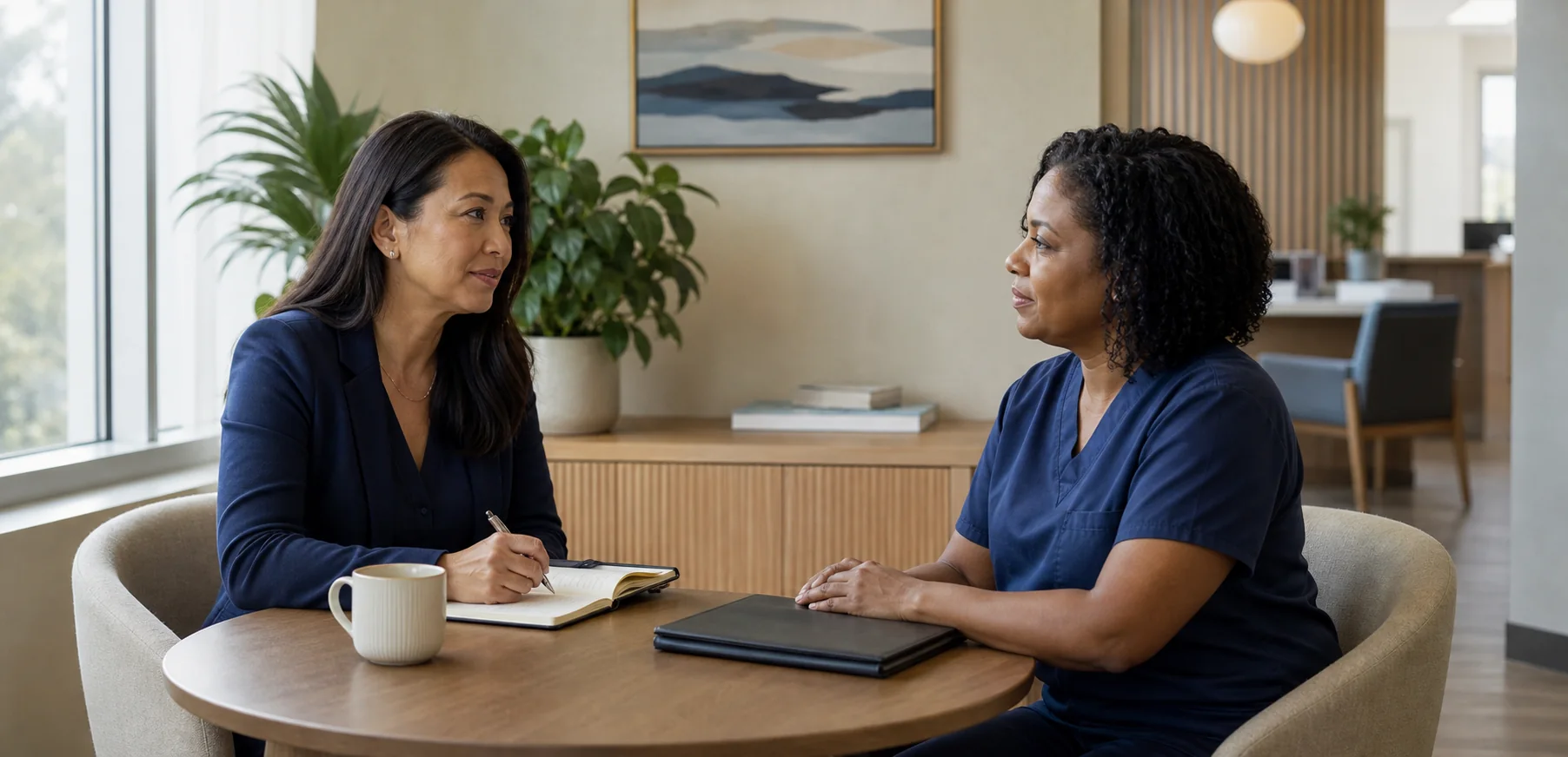 A healthcare professional having a private career conversation with a Medtalio recruiter